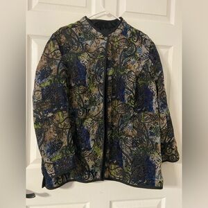 T36- REVERSIBLE Paisley-Vine High-Neck TAPESTRY Knit Jacket